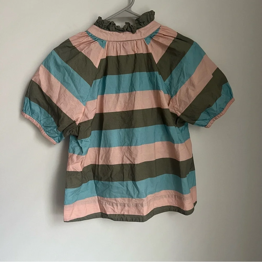 Olivia James The Label Cotton Poplin VNeck Striped Top Women's Small